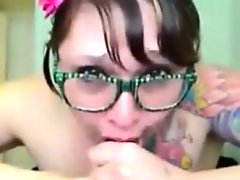 Thick hipster choking on her toy